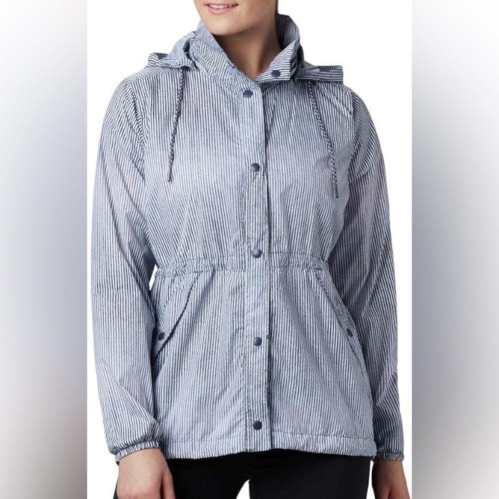 Columbia Gable Island Blue/White Nautical Striped Lightweight Windbreaker Jacket